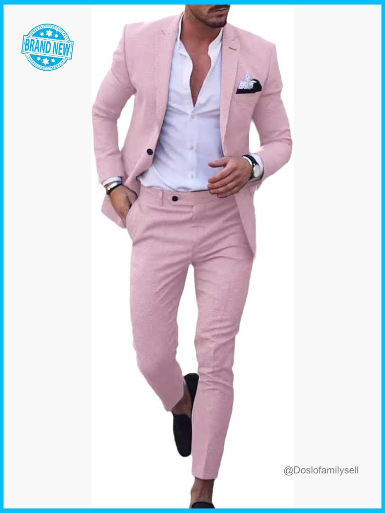 Linen Suit Set Classic Fit Summer Wedding Blazer Pants Elegant Formal Wear